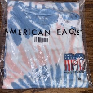 American Eagle Outfitters Blue and Pink Tie-Dye MTV Tee RARE
